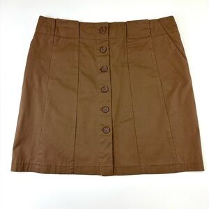 Cleo Petite Brown Button Front Skirt Size 14P Cotton Stretch Casual Work